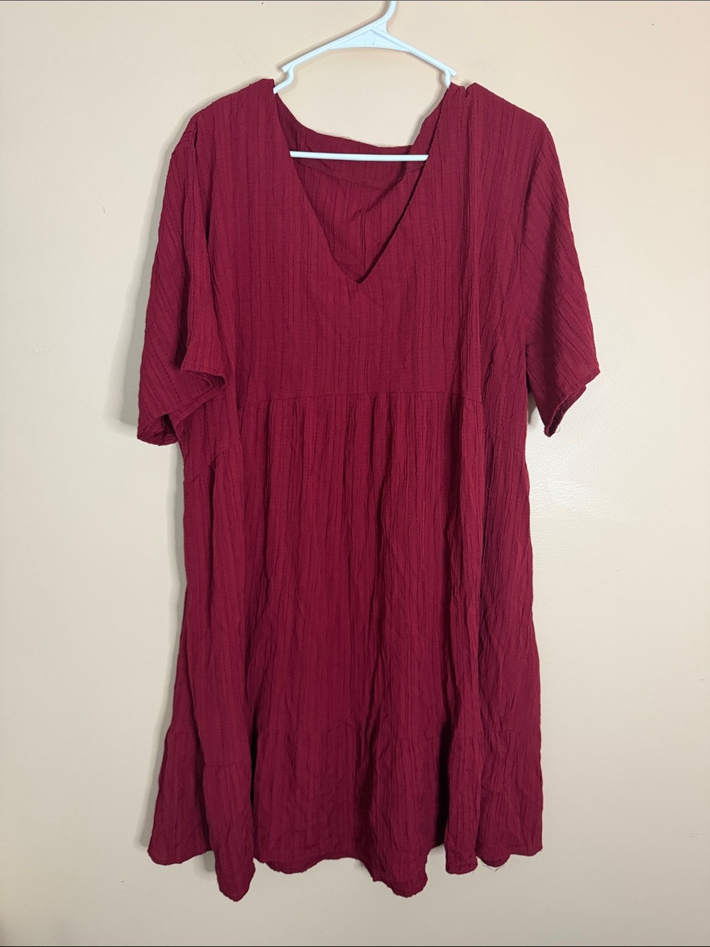 Women's V-Neck Short Sleeve Tunic Dress - Deep Wine